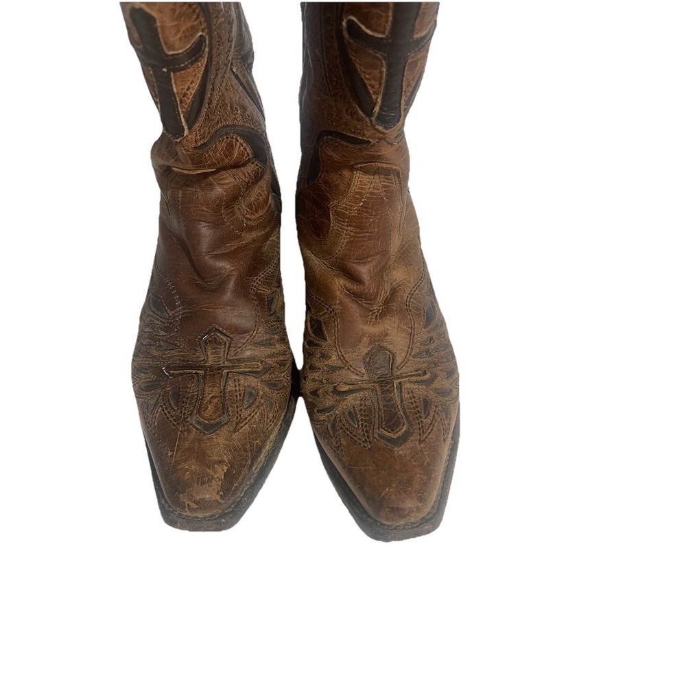 J Dillon Cowgirl Boots  With Embossed Cross Size 5 1/2.  Leather